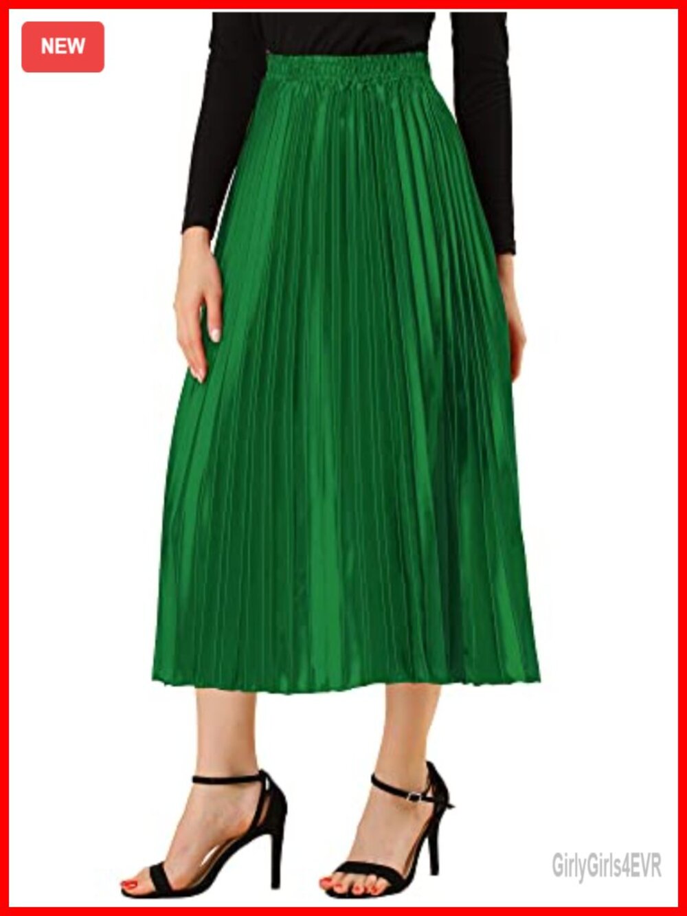Pleated Midi Skirt High Waisted Metallic Party